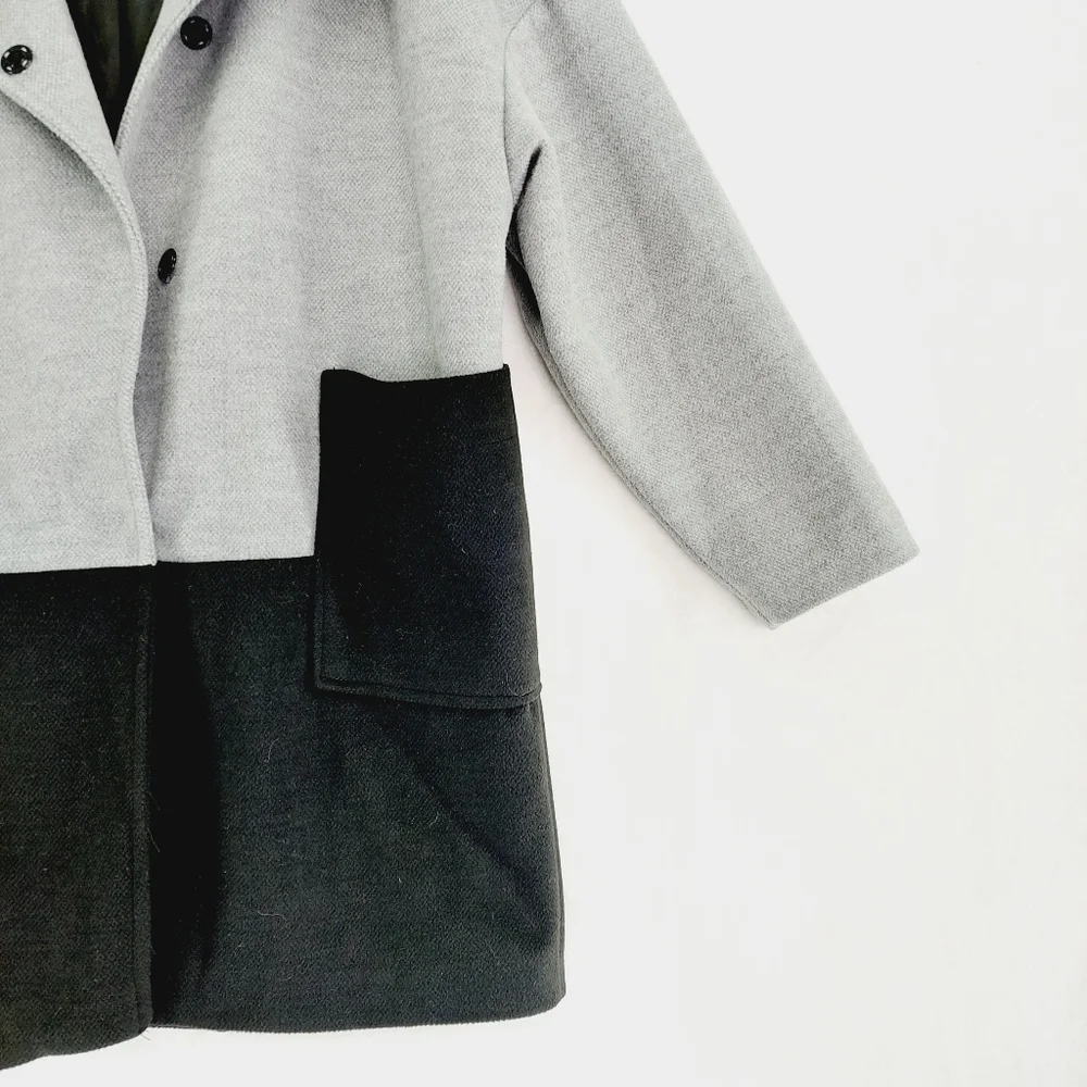 Suzy D Gray Black Color Block Snap Long Sleeve Winter Coat  Z72 - Picture 4 of 8